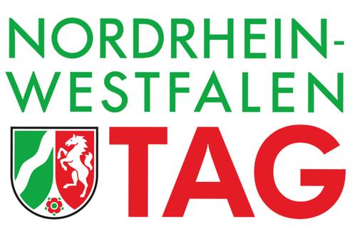 Logo f&uuml;r den NRW-Tag mit gr&uuml;nem Schriftzug und NRW-Wappen in rot und gr&uuml;n.