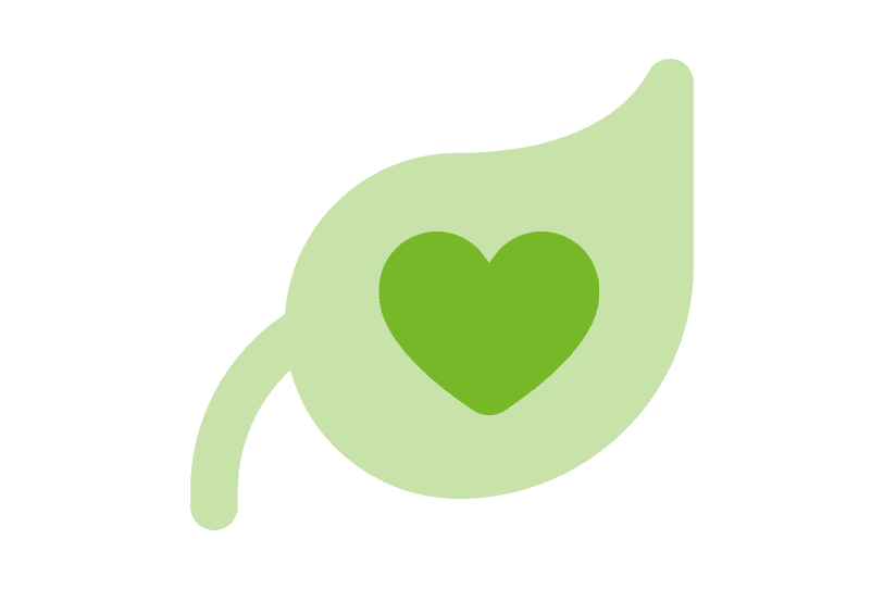 Gr&uuml;nes Blatt mit herzf&ouml;rmigem Symbol in der Mitte.